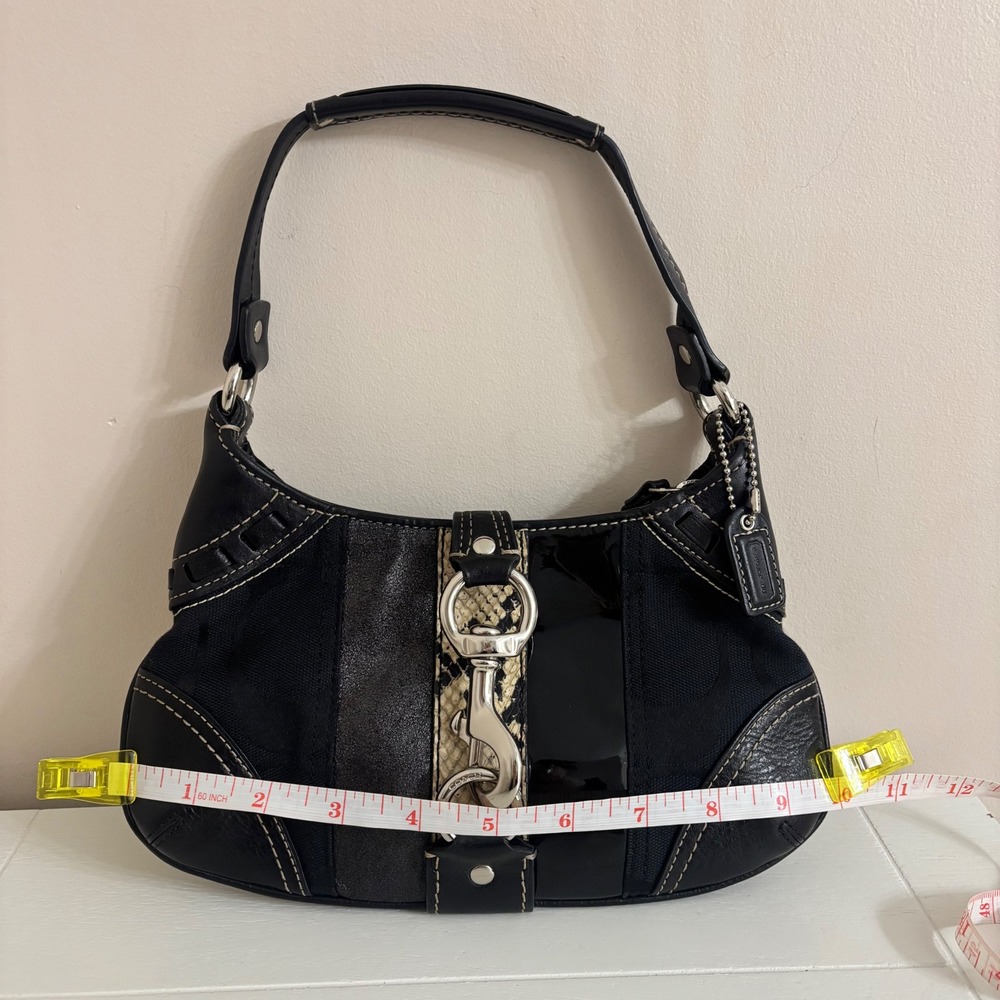 Coach Hampton Signature Mini Shoulder Bag Black Leather Snakeskin Baguette 10287 - Picture 9 of 10